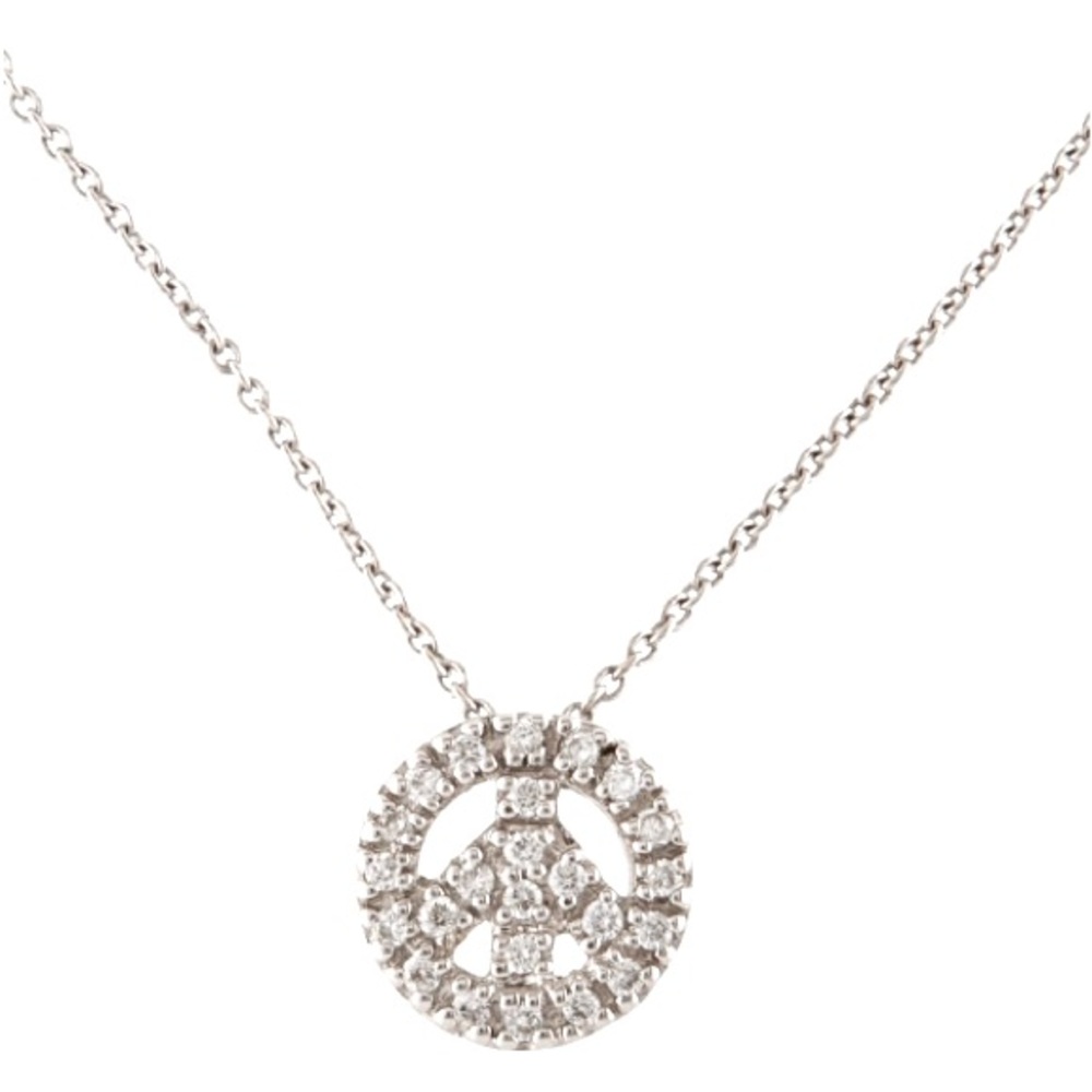 Roberto Coin tiny treasures collection diamond peace sign . 18k white gold